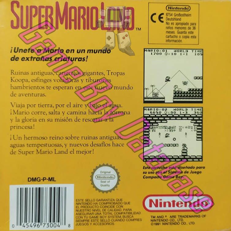 Super Mario Land ESP Back of the box