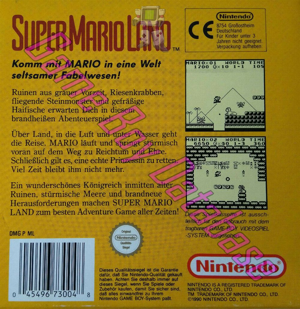 Super Mario Land NOE Back of the box