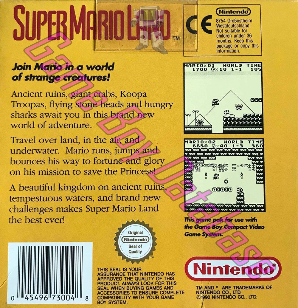 Super Mario Land SCN Back of the box