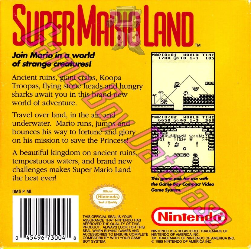 Super Mario Land USA Back of the box