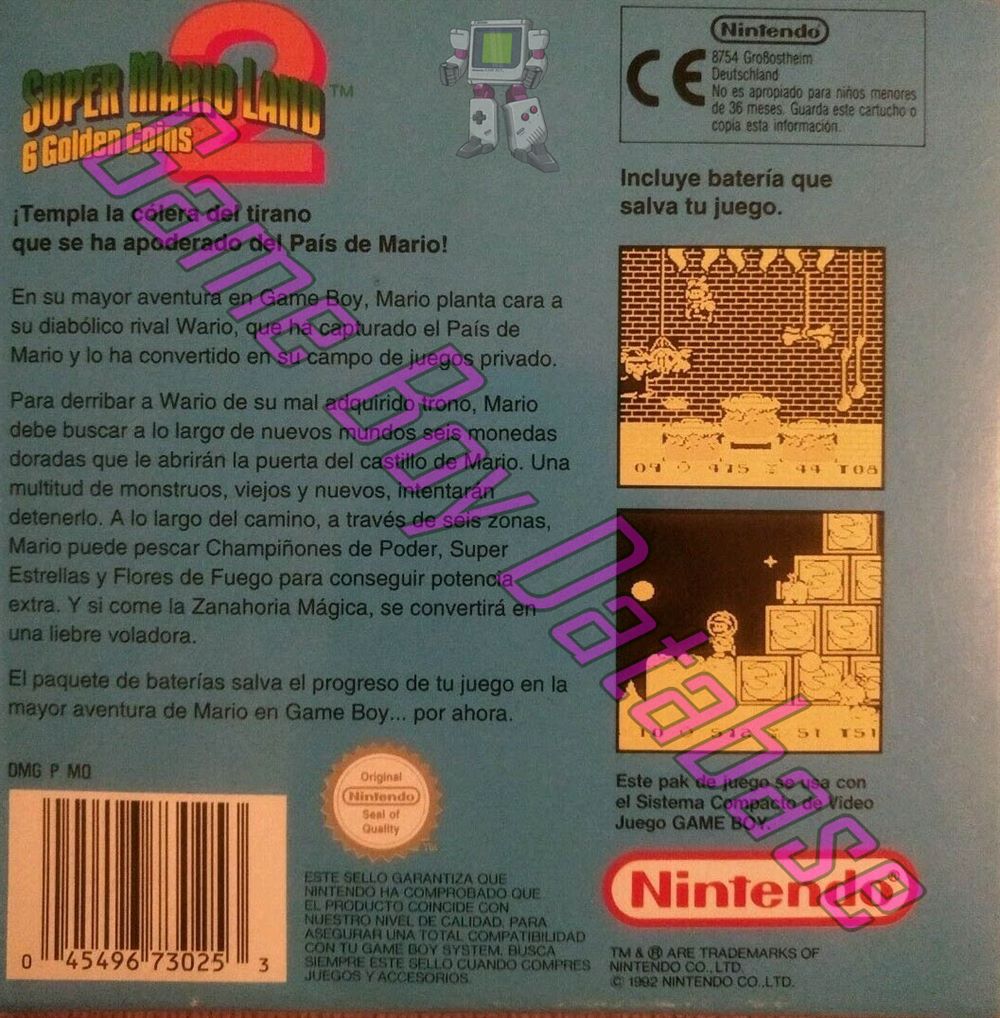 Super Mario Land 2: 6 Golden Coins  ESP-1 Back of the box