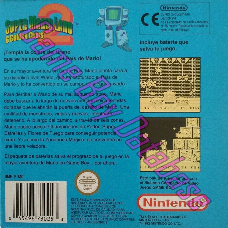 Super Mario Land 2: 6 Golden Coins  ESP-2 Back of the box