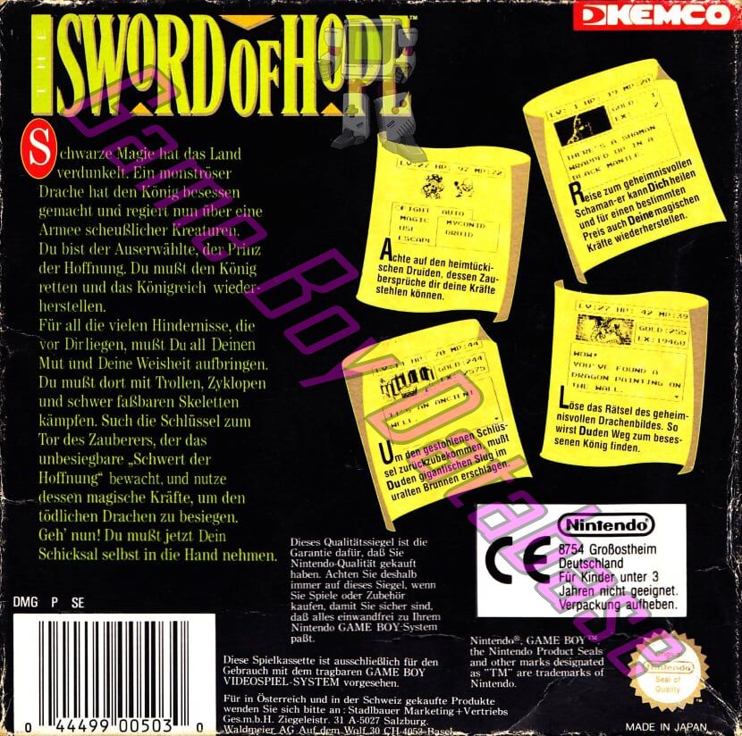 Sword of Hope (the) FRG Back of the box