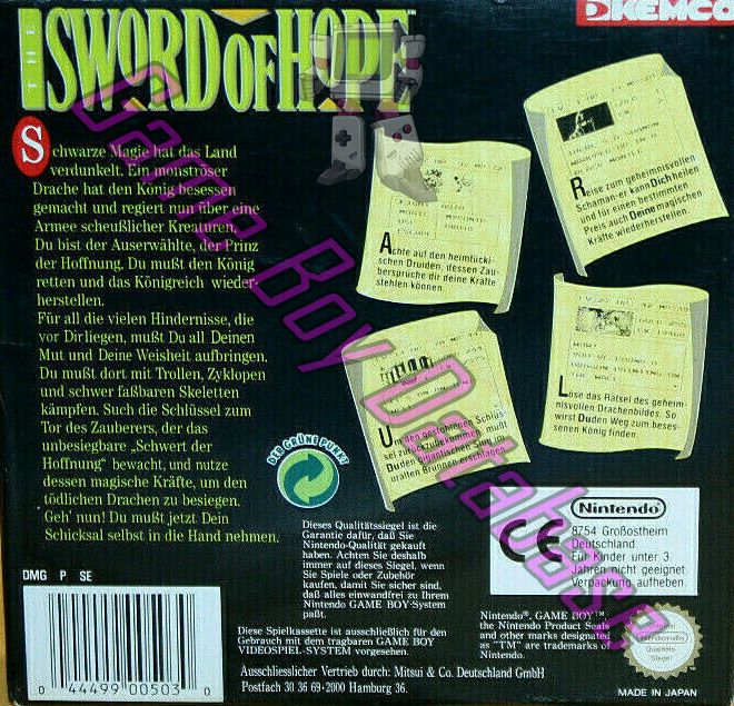 Sword of Hope (the) NOE Back of the box