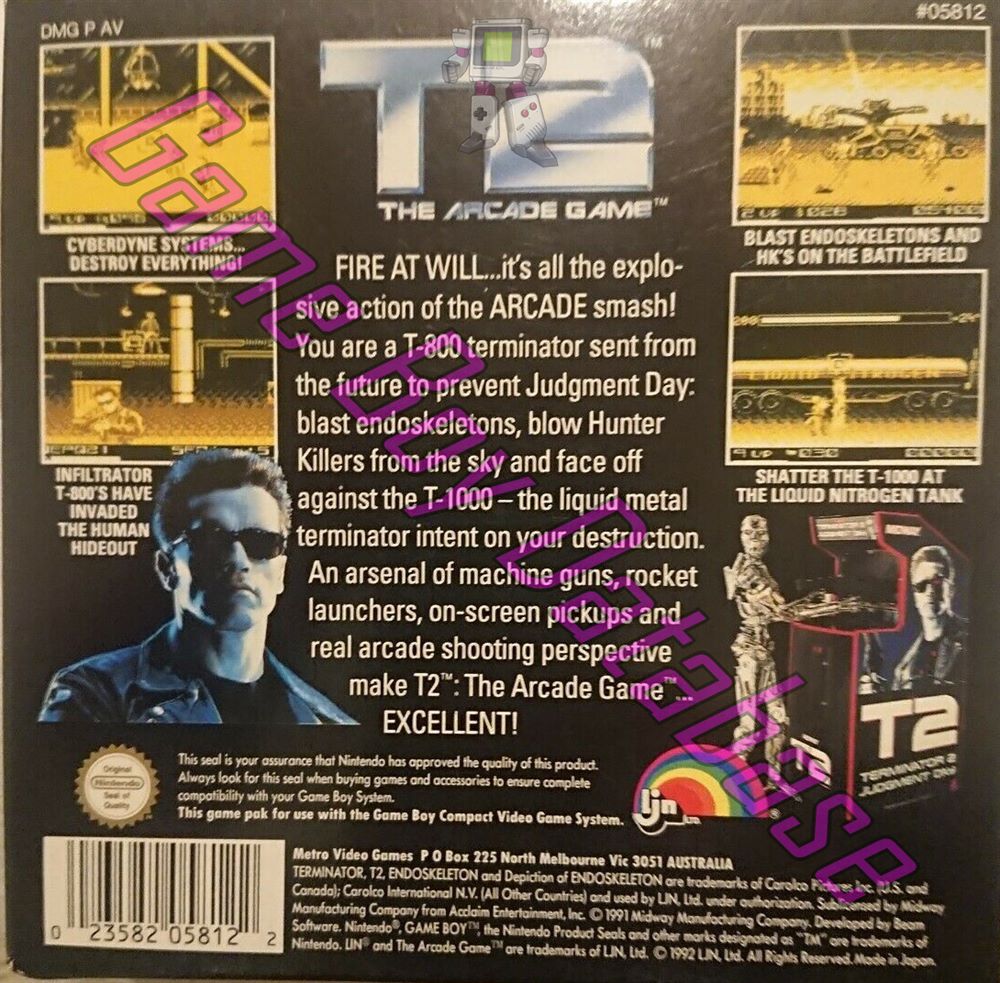 T2 the Arcade Game AUS Back of the box