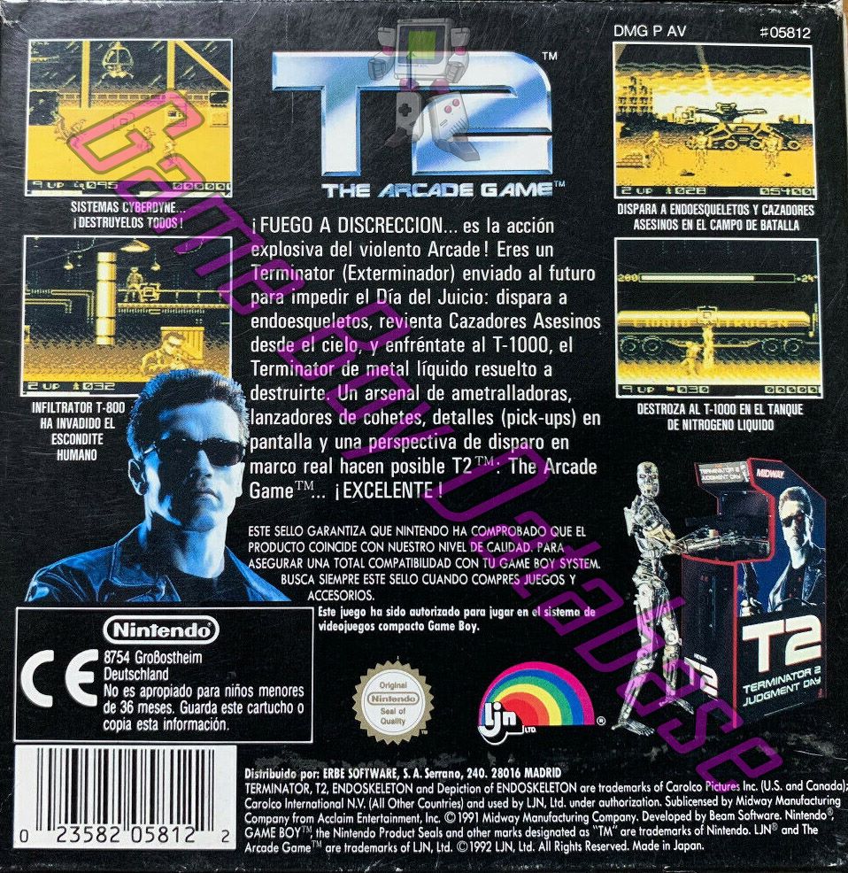 T2 the Arcade Game ESP Back of the box