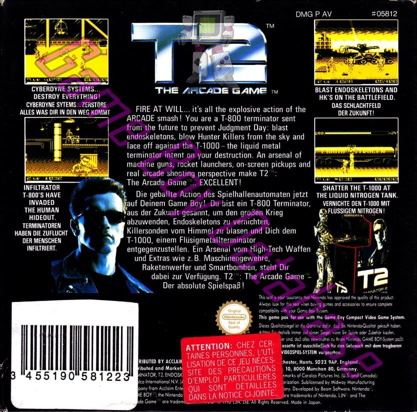 T2 the Arcade Game UKV-1 Back of the box