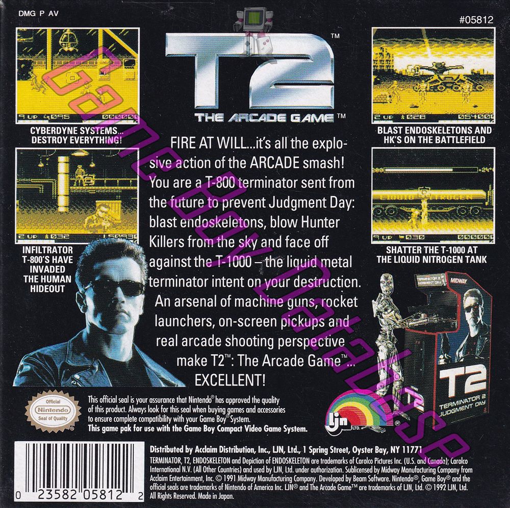 T2 the Arcade Game USA Back of the box