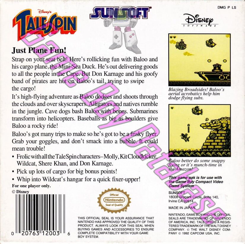 TaleSpin (Disney's) USA-1 Back of the box