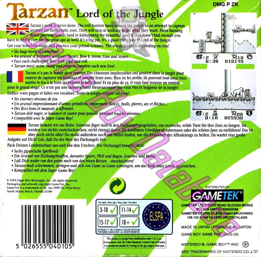 Tarzan Lord of the Jungle EUR Back of the box