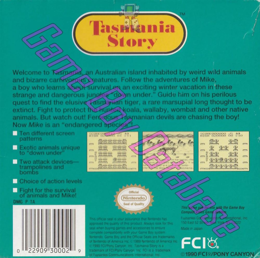 Tasmania Story USA Back of the box