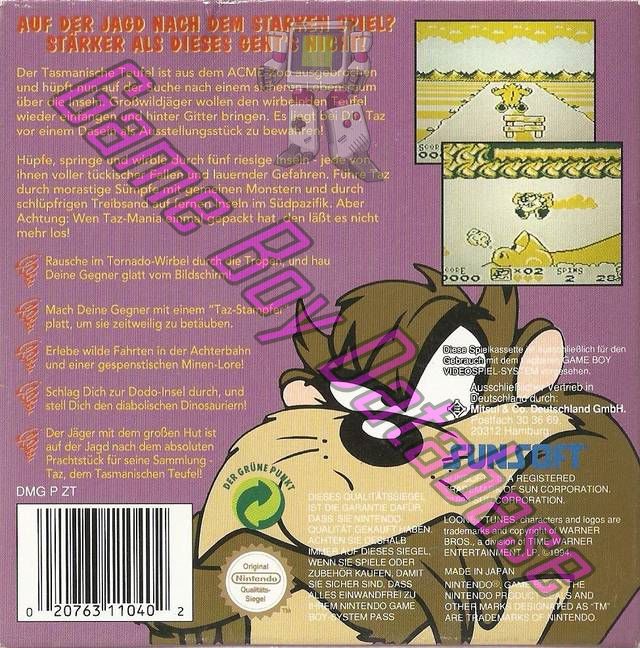 Tasmanian Devil in Island Chase NOE Back of the box