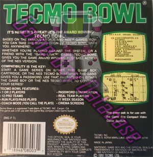 Tecmo Bowl USA Back of the box