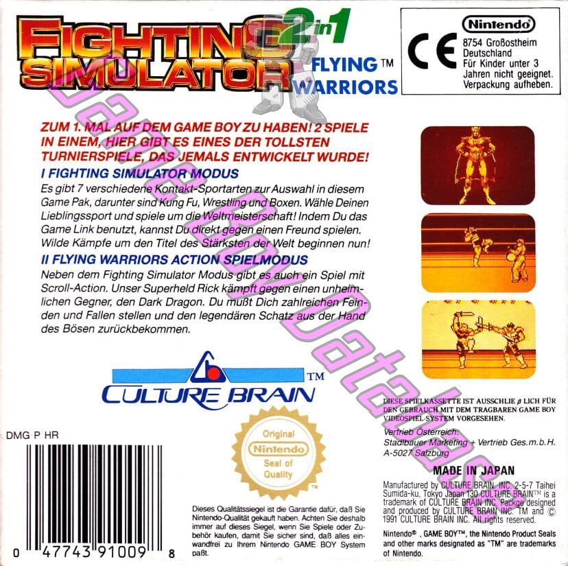 Fighting Simulator 2 in 1 Flying Warriors FRG Back of the box