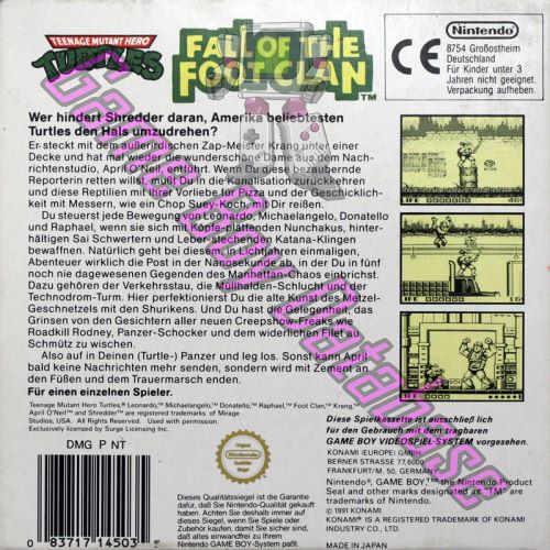 Teenage Mutant Hero Turtles Fall of the Foot Clan NOE Back of the box