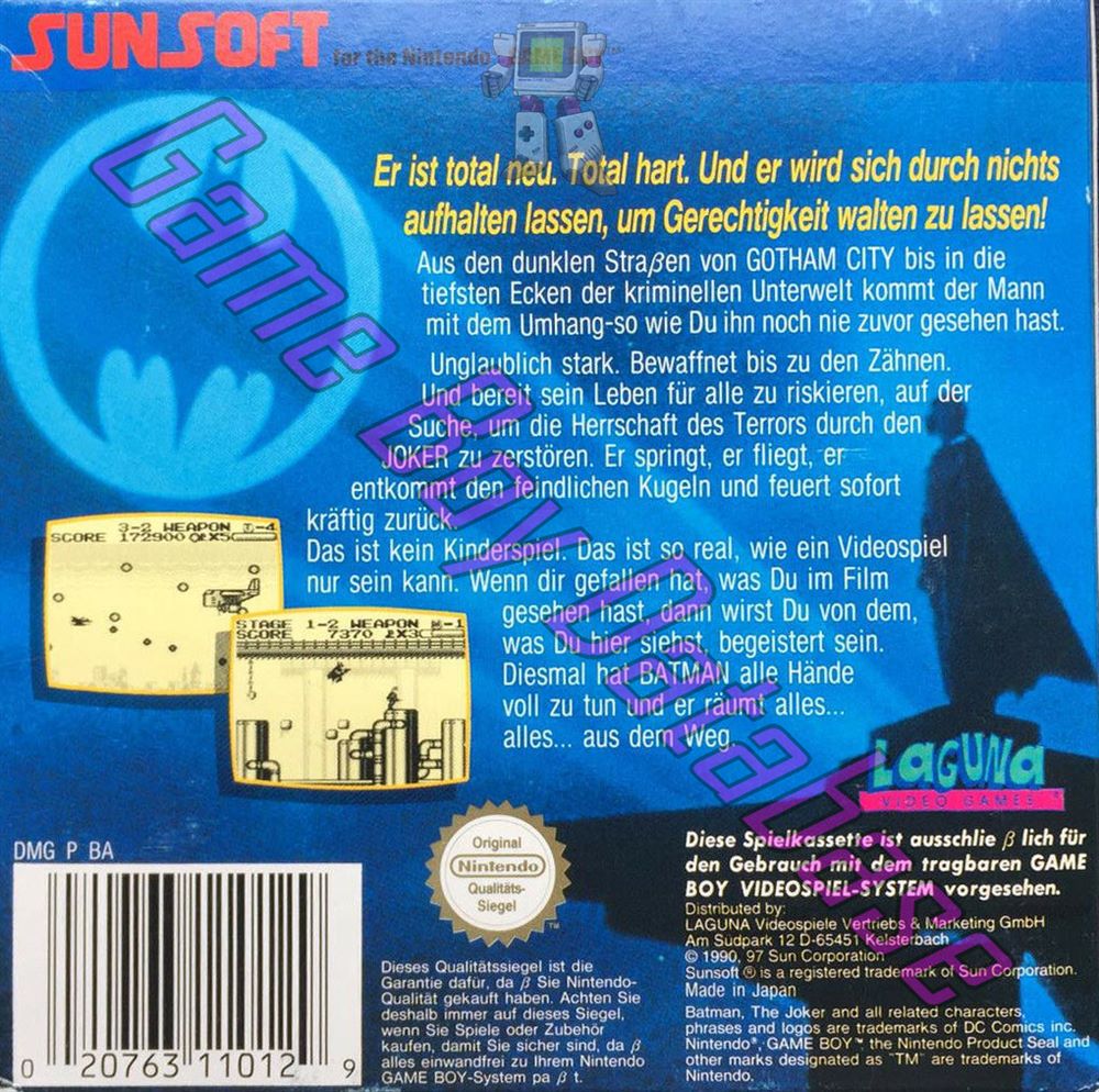 Batman the Video Game NOE-1 Back of the box