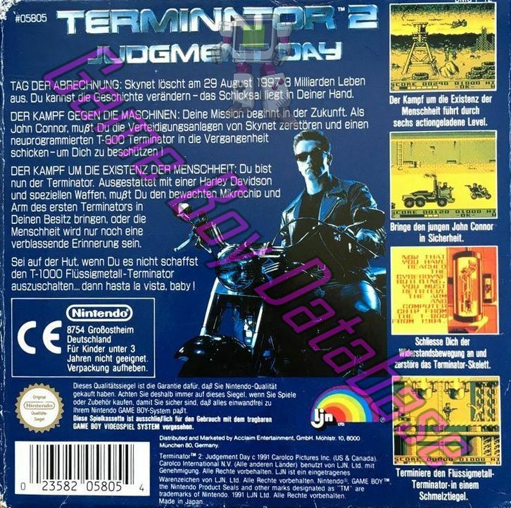 T2 Terminator 2 Judgment Day NOE-1 Back of the box