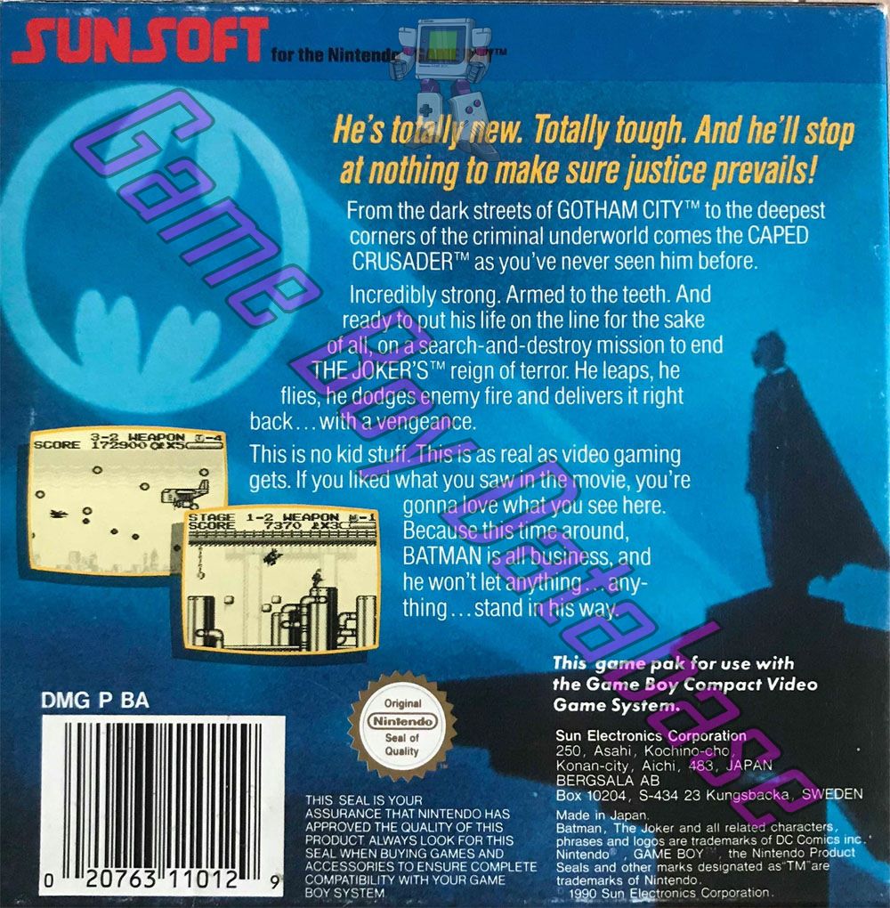 Batman the Video Game SCN Back of the box