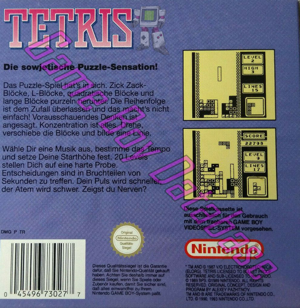 Tetris NOE Back of the box