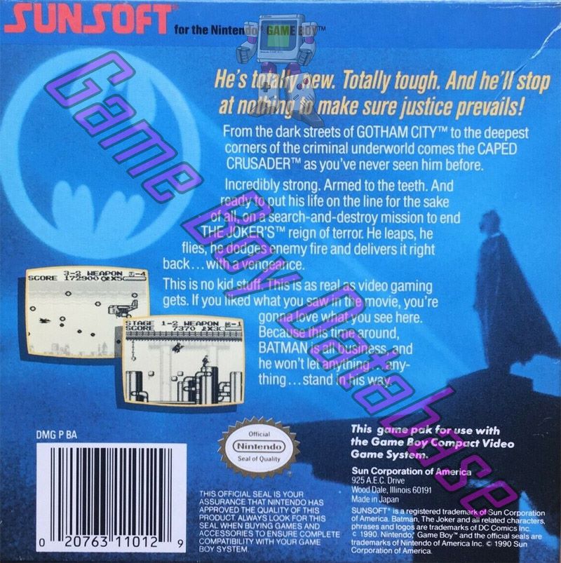 Batman the Video Game USA Back of the box