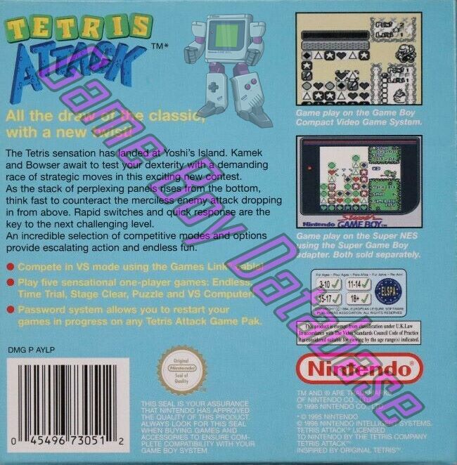 Tetris Attack NUKV Back of the box