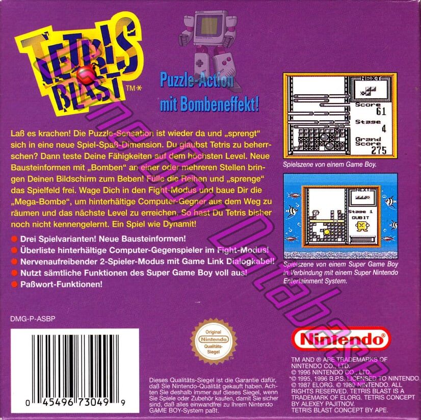 Tetris Blast NOE Back of the box