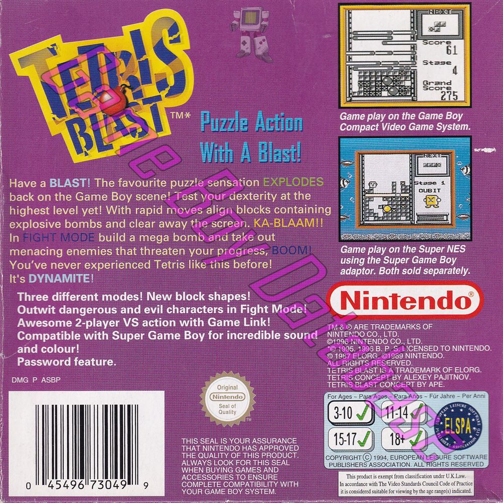 Tetris Blast UKV Back of the box