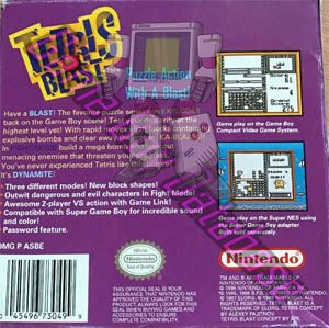 Tetris Blast USA Back of the box