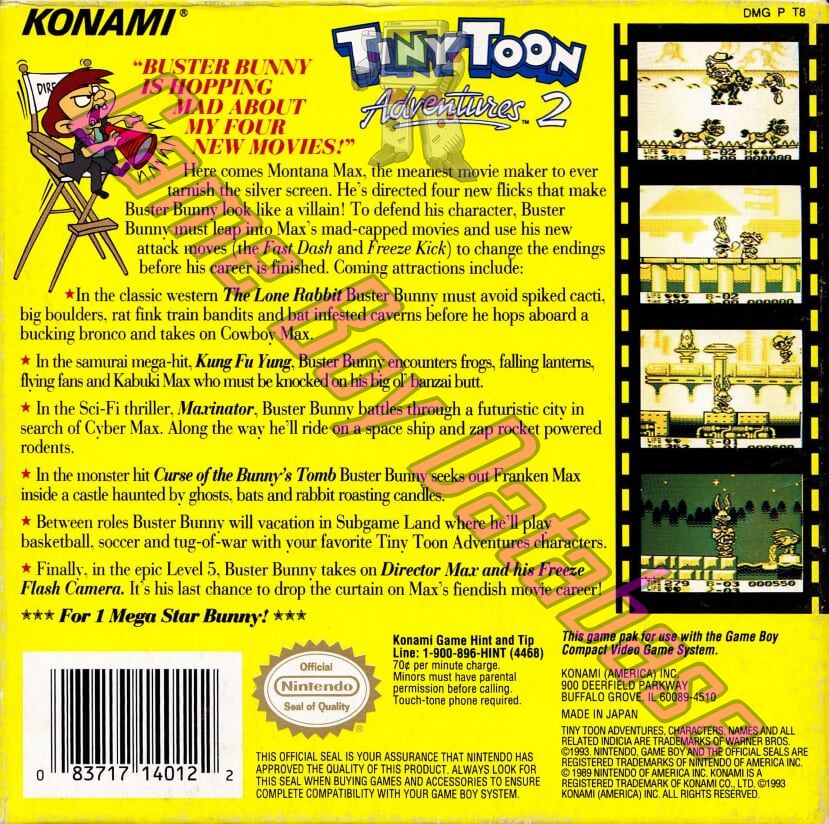 Tiny Toon Adventures 2 Montana's Movie Madness USA Back of the box