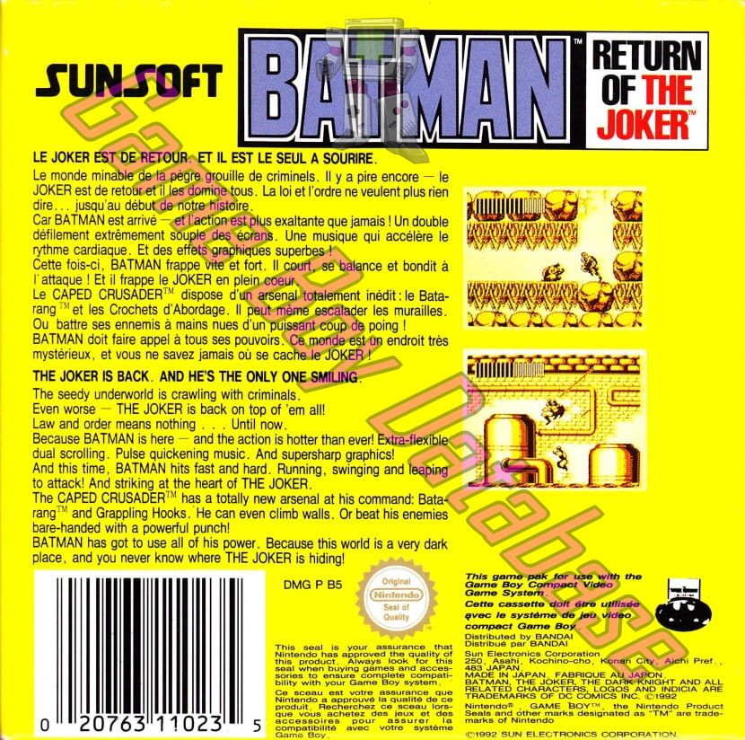 Batman Return of the Joker FAH Back of the box