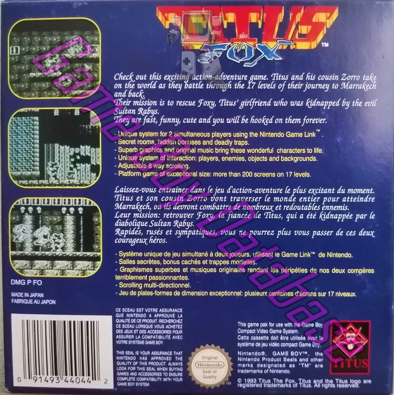 Titus the Fox FAH-2 Back of the box