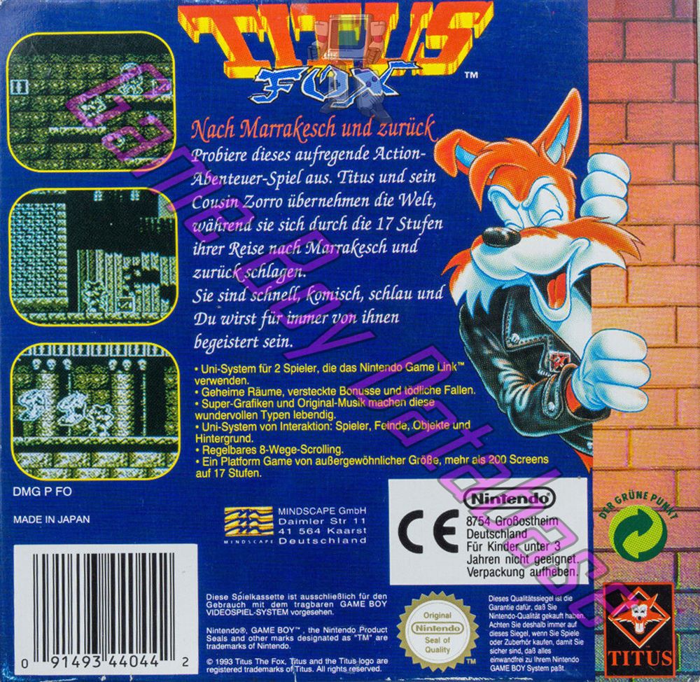 Titus the Fox FRG-1 Back of the box