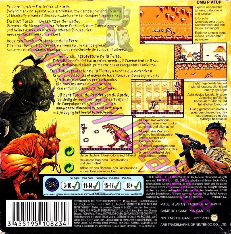 Turok Battle of the Bionosaurs EUR Back of the box