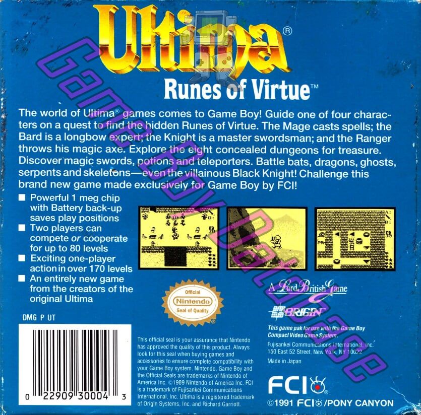 Ultima Runes of Virtue USA Back of the box