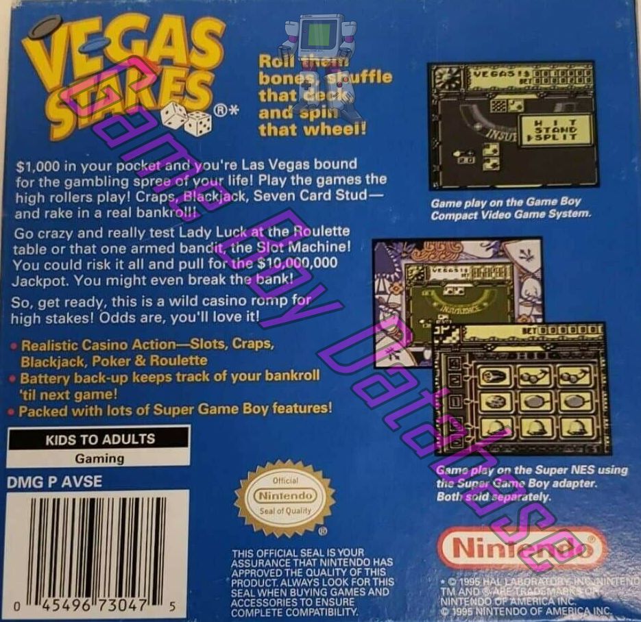 Vegas Stakes USA Back of the box