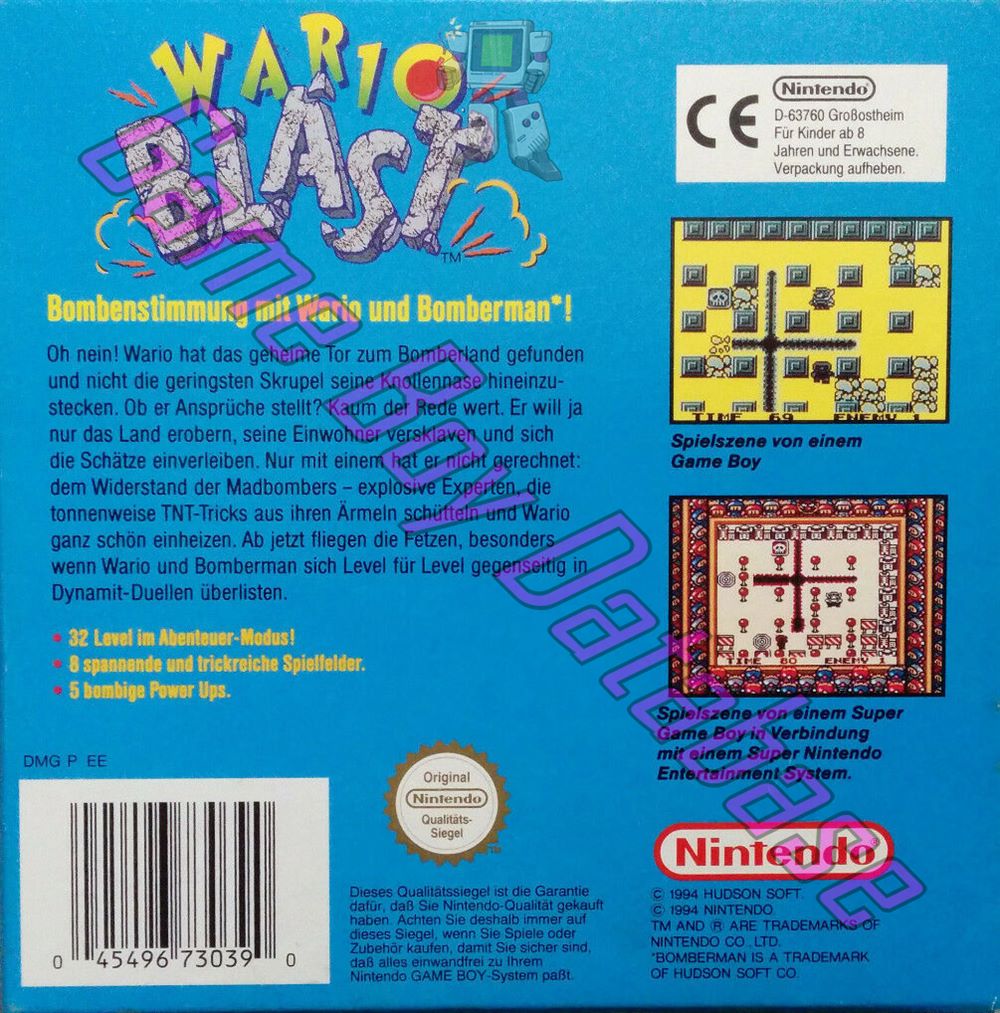 Wario Blast Featuring Bomberman! NOE Back of the box