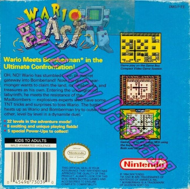 Wario Blast Featuring Bomberman! USA-1 Back of the box