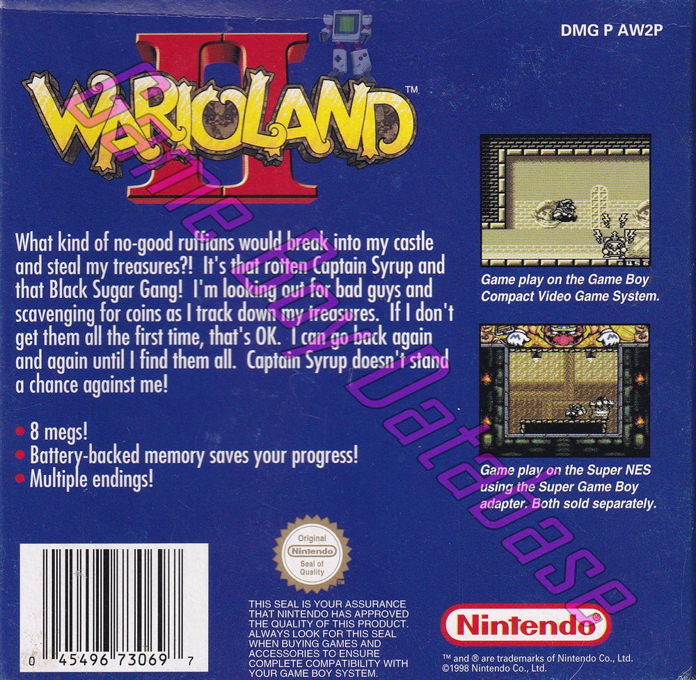 Wario Land II AUS Back of the box