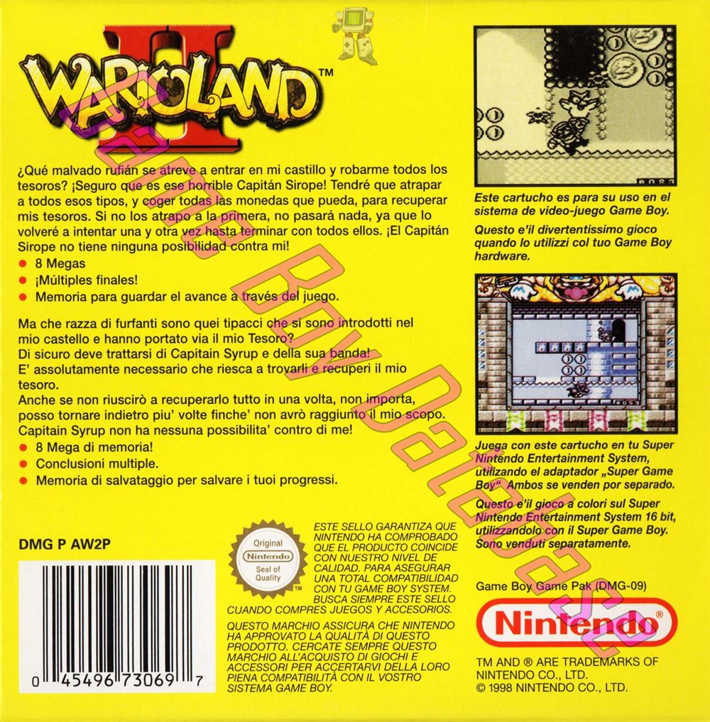 Wario Land II NEAI Back of the box