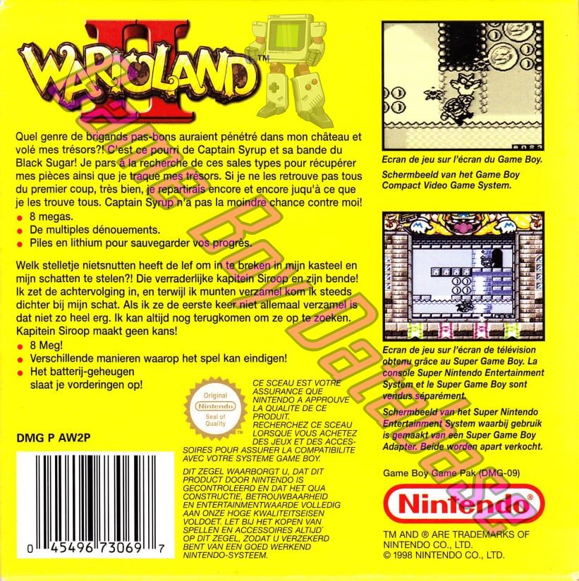 Wario Land II NFAH Back of the box