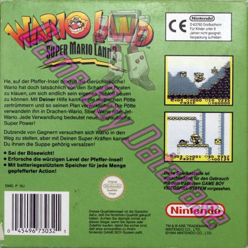 Wario Land: Super Mario Land 3 NOE Back of the box