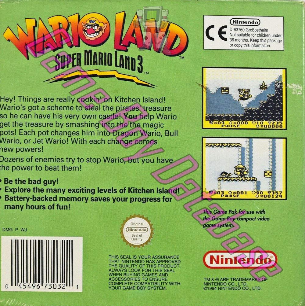 Wario Land: Super Mario Land 3 UKV Back of the box