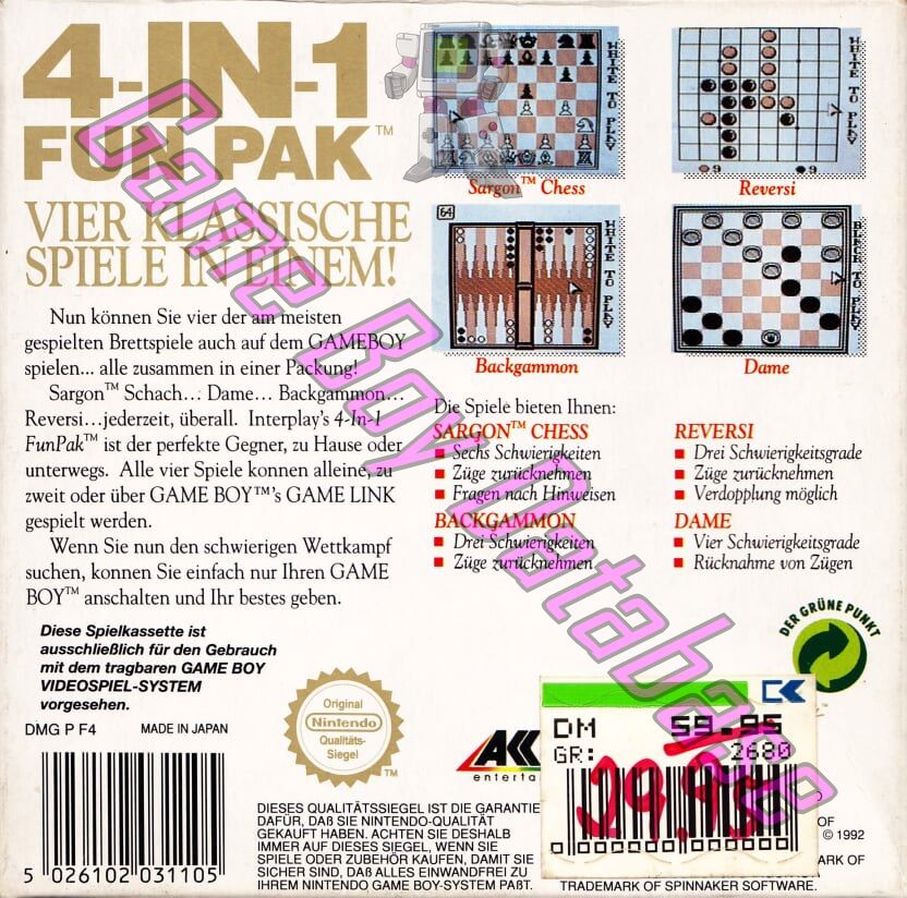 4 in 1 - Fun Pak NOE-1 Back of the box