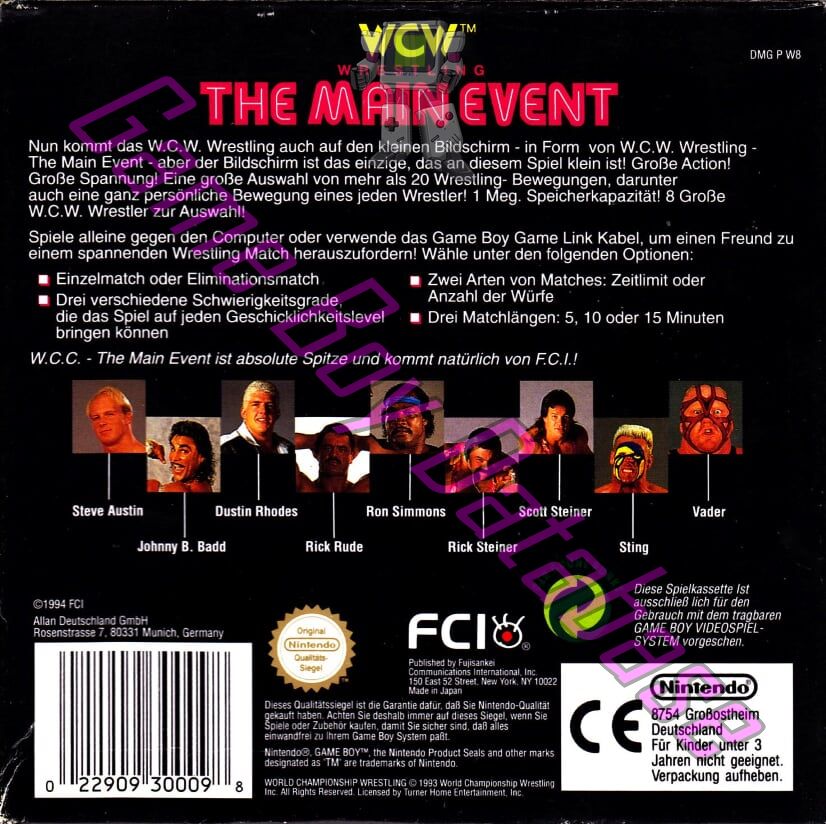 WCW the Main Event NOE-1 Back of the box