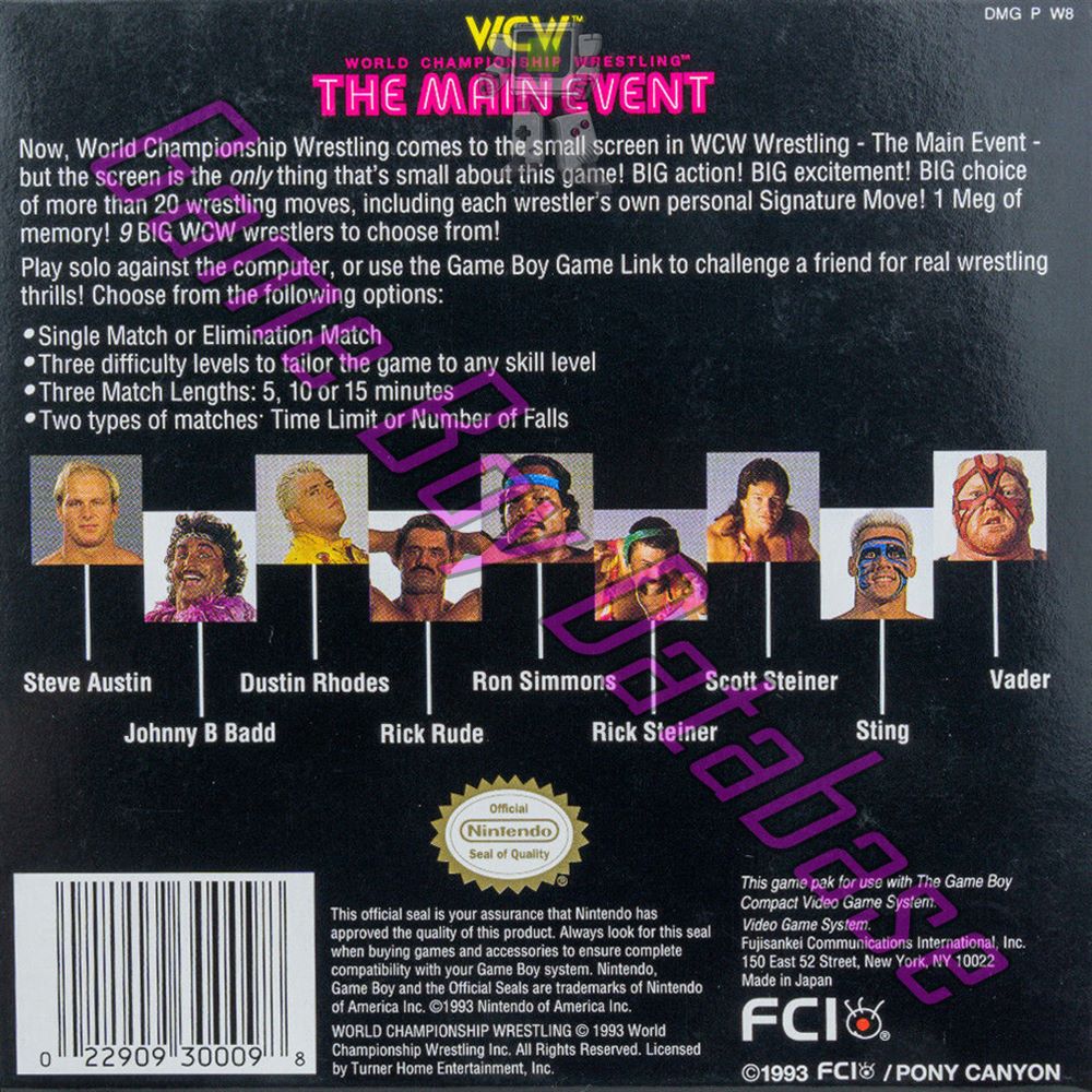 WCW the Main Event USA Back of the box