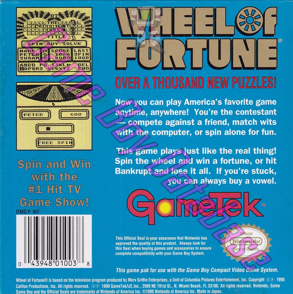 Wheel of Fortune USA Back of the box