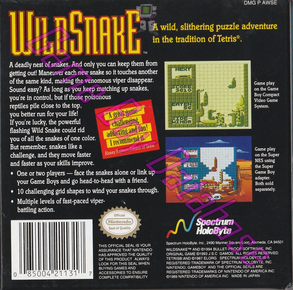 Wild Snake USA Back of the box