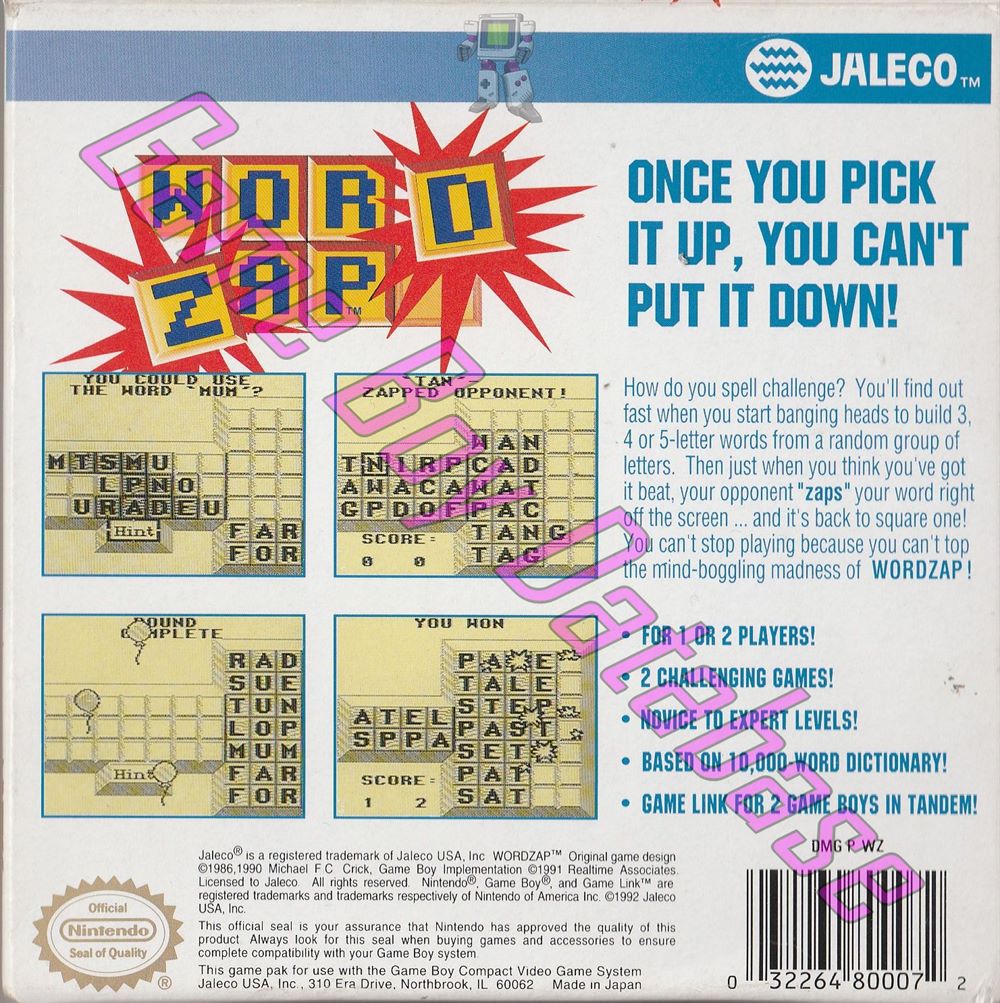 Word Zap USA Back of the box