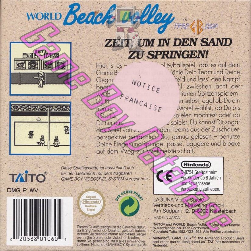 World Beach Volley NOE Back of the box