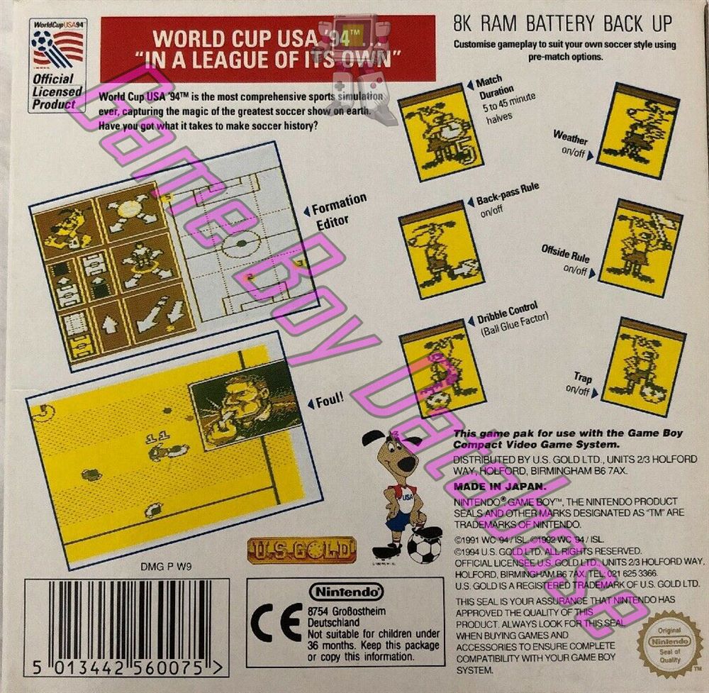 World Cup USA 94 UKV Back of the box